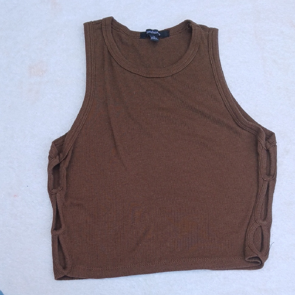 Ambiance Brown Cut Out Crop Muscle Tee